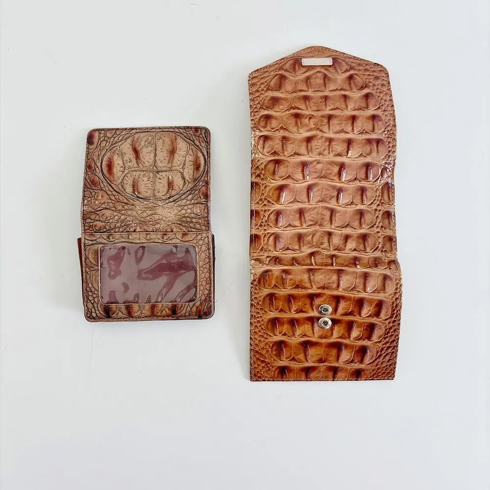 BRAHMIN SET OF 2 ALLIGATOR CROCODILE WALLETS BROWN